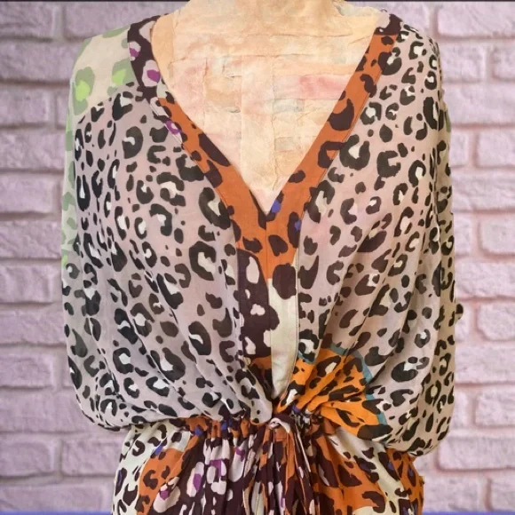 Cabi Multicolor Leopard Kimono Style Midi Dress - Picture 4 of 16